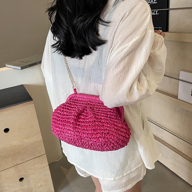 Geelyda Straw Clutch Purses for Women Cloud Dumpling Pouch Straw Crossbody Shoulder Handbag Summer Beach Woven Bag - Image 5